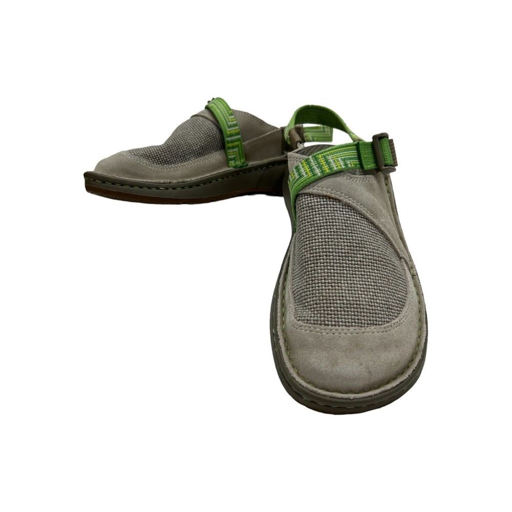 Chaco Vibram Sandals Womens 9 Leather Closed Toe Nylon Strap Tan Nylon Green